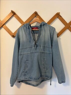 Red Label by Patriate Denim Light Wash Hooded Jean Pullover Jacket M